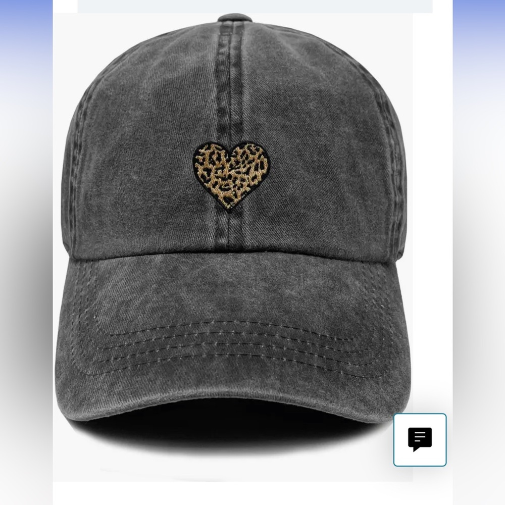 Washed Black Baseball Cap with Leopard Heart Patch